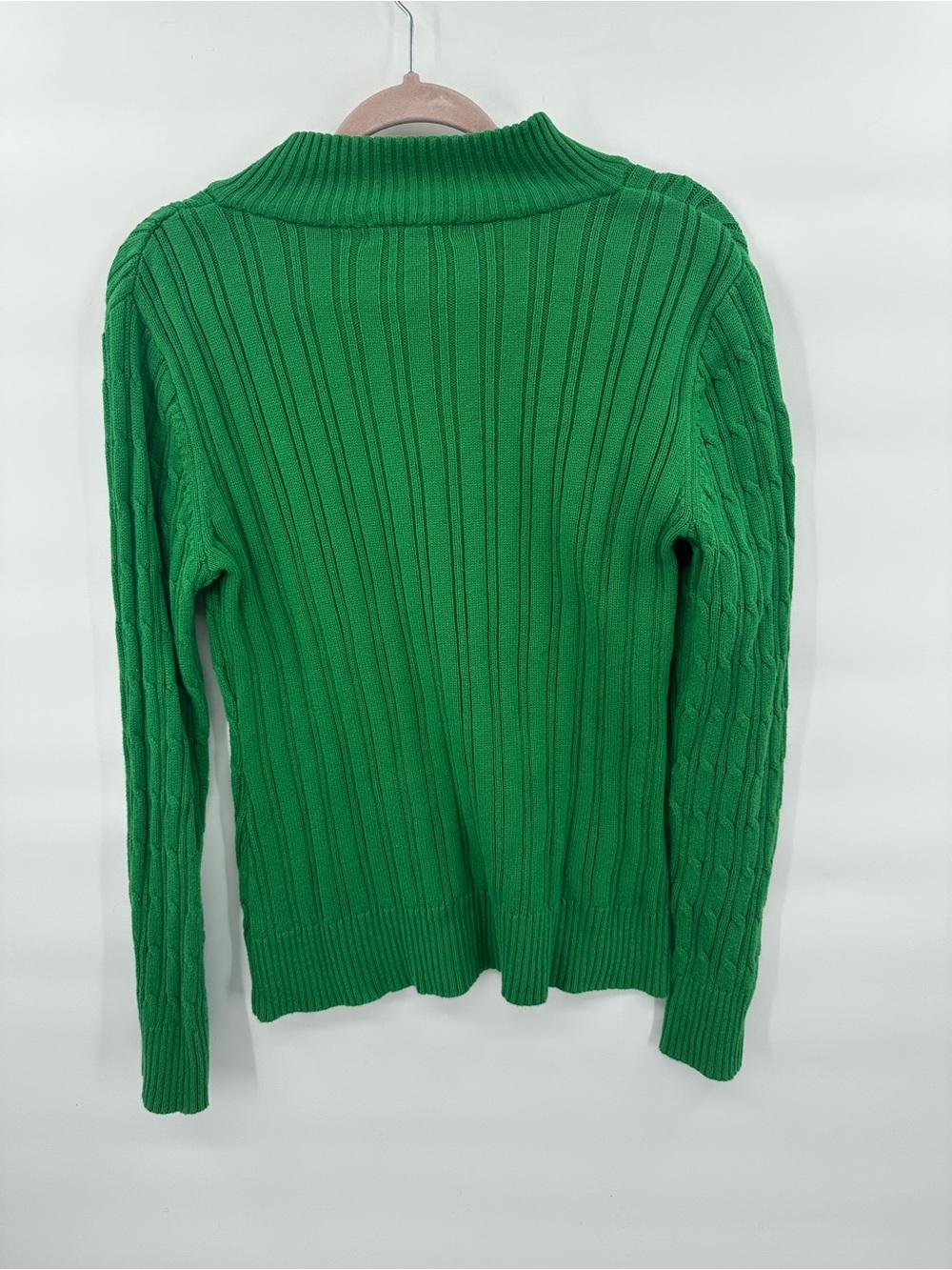 Liz Claiborne Kelly Green Cable Knit Sweater Women's Medium Split Neck 1167 - Picture 4 of 7
